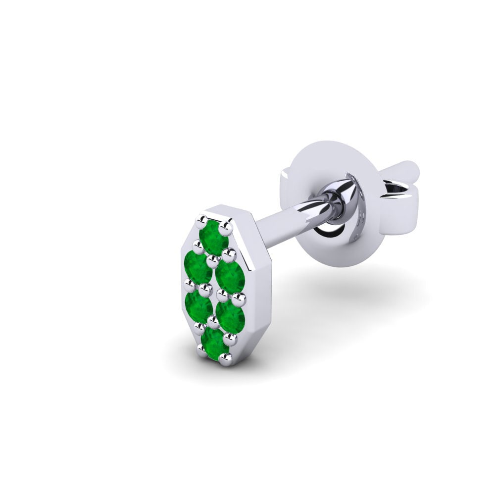 White Silver Emerald Men's Earring Juvenal - A