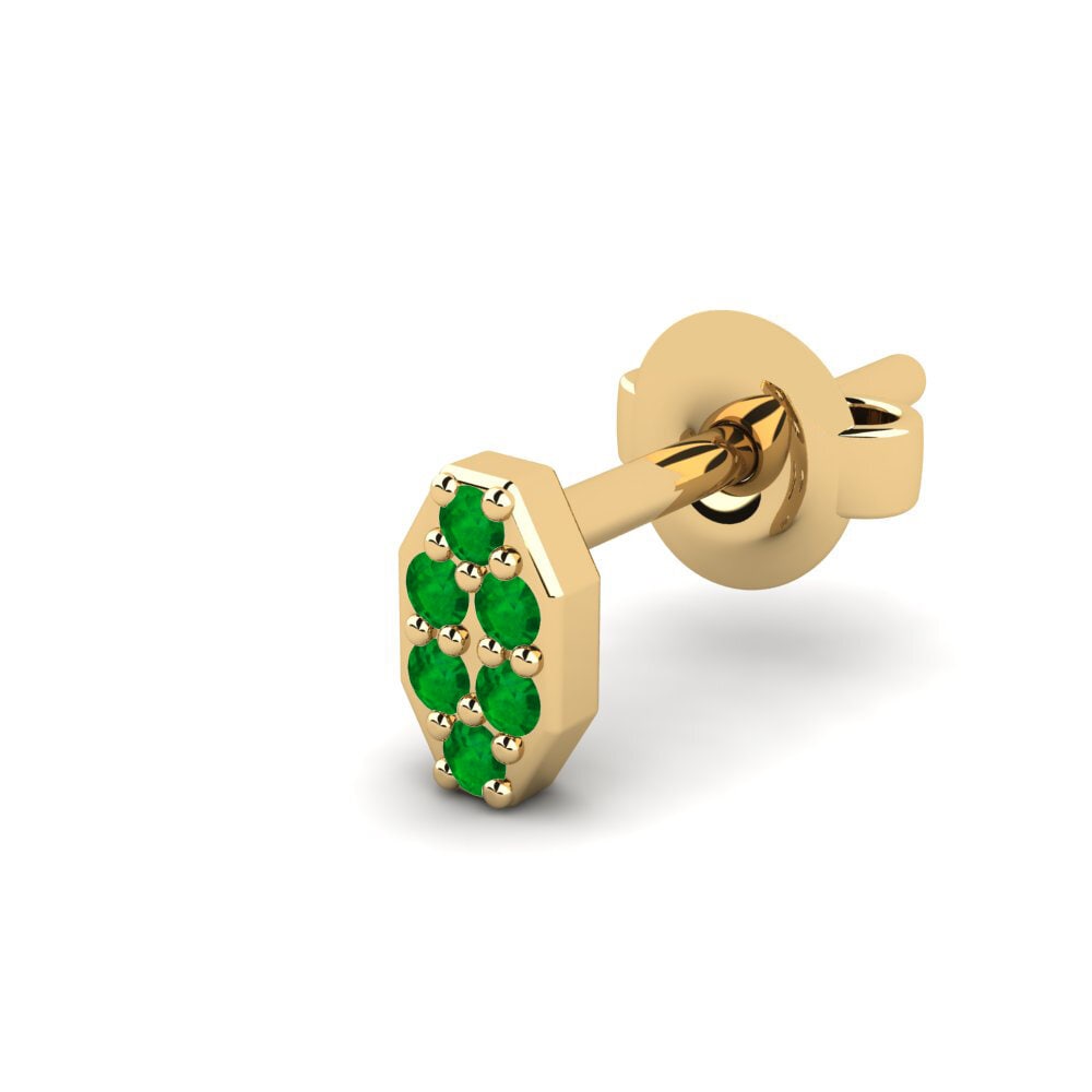 9ct Yellow Gold Emerald Men's Earring Juvenal - A