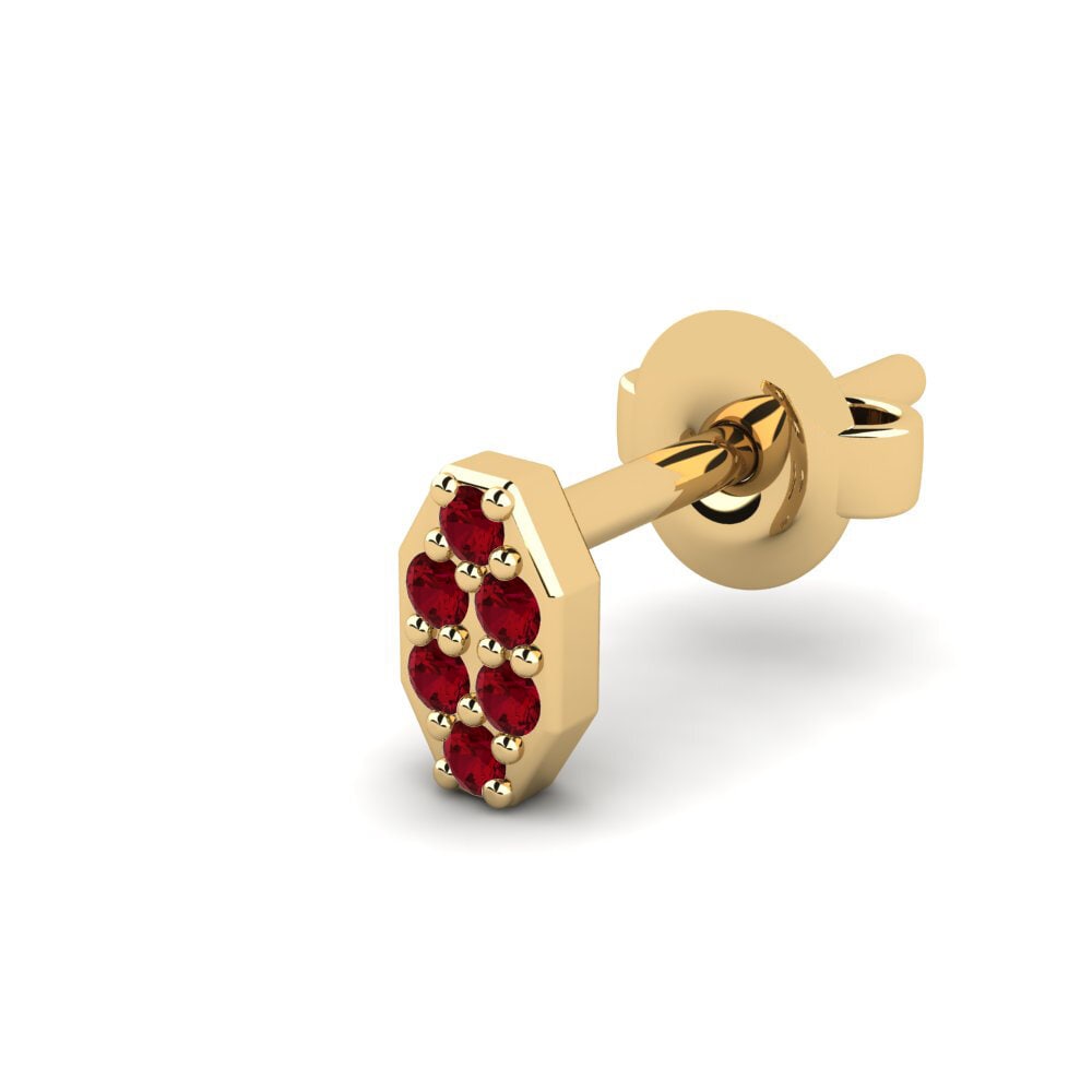 9ct Yellow Gold Red Zirconia Men's Earring Juvenal - A
