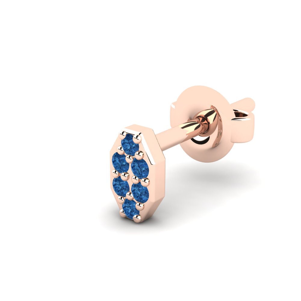 14ct Rose Gold Dark Blue Zirconia Men's Earring Juvenal - A