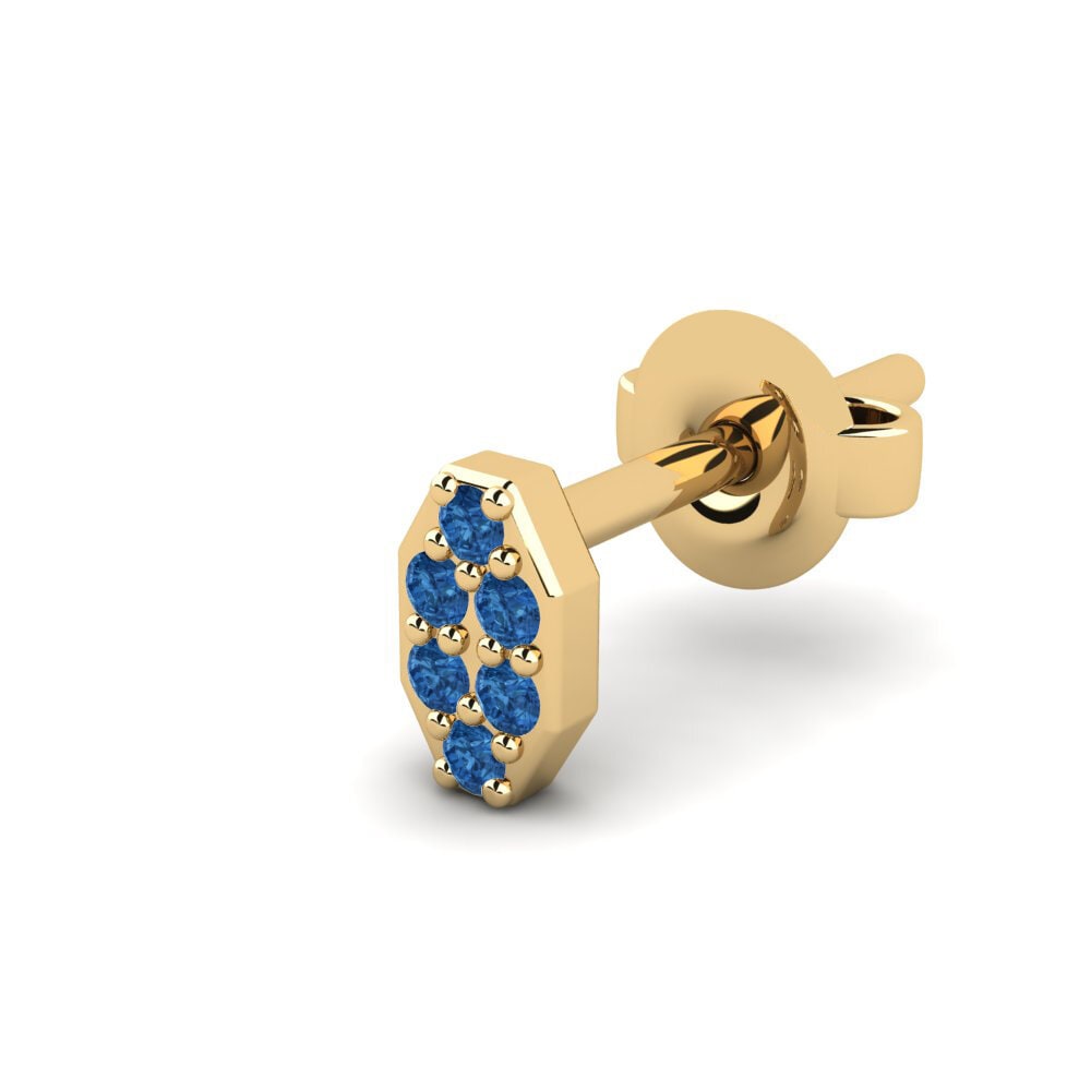 18ct Yellow Gold Dark Blue Zirconia Men's Earring Juvenal - A