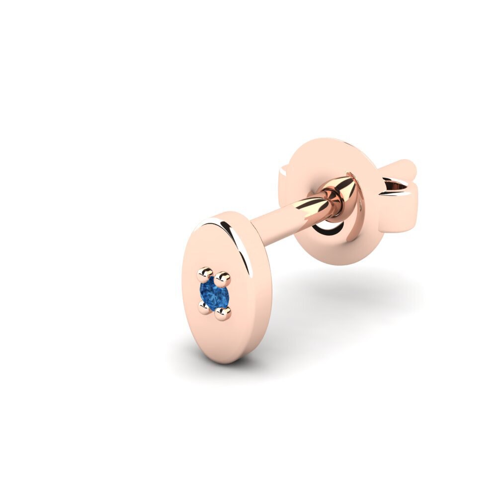 14ct Rose Gold Dark Blue Zirconia Men's Earring Juvenal - B