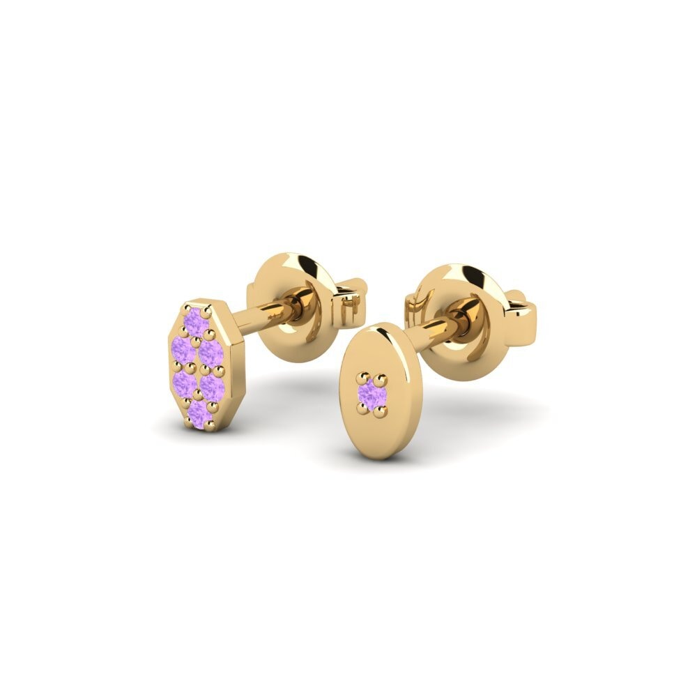 14ct Yellow Gold Amethyst Men's Earring Juvenal - SET