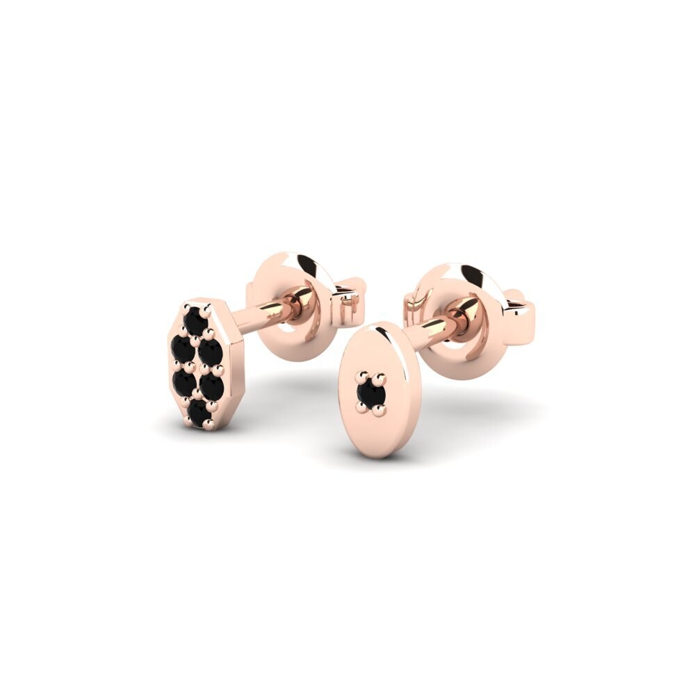 18ct Rose Gold Black Onyx Men's Earring Juvenal - SET