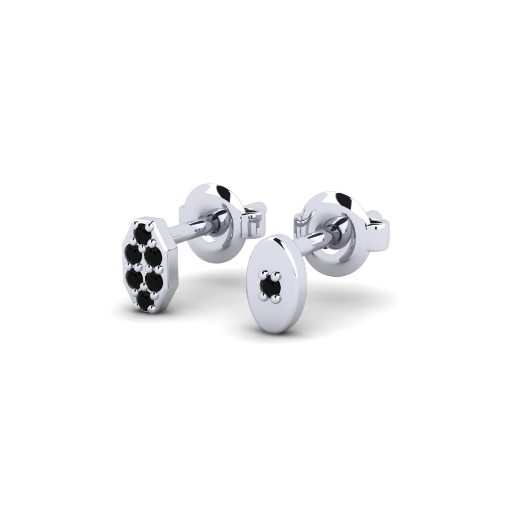 9ct White Gold Black Sapphire Men's Earring Juvenal - SET