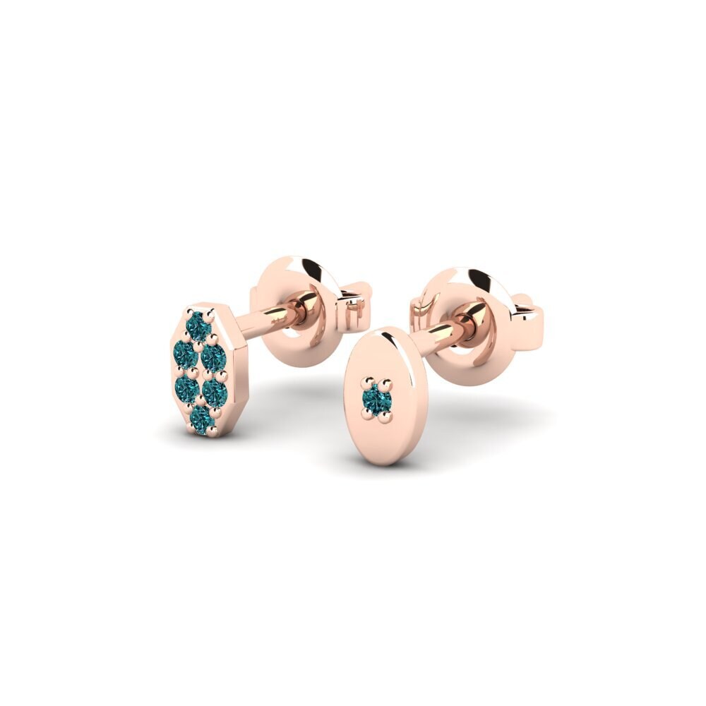 14ct Rose Gold Blue Diamond Men's Earring Juvenal - SET