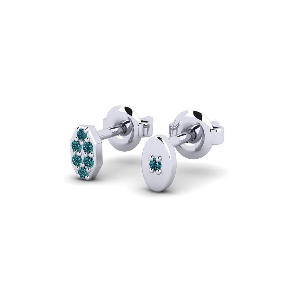 9ct White Gold Blue Diamond Men's Earring Juvenal - SET