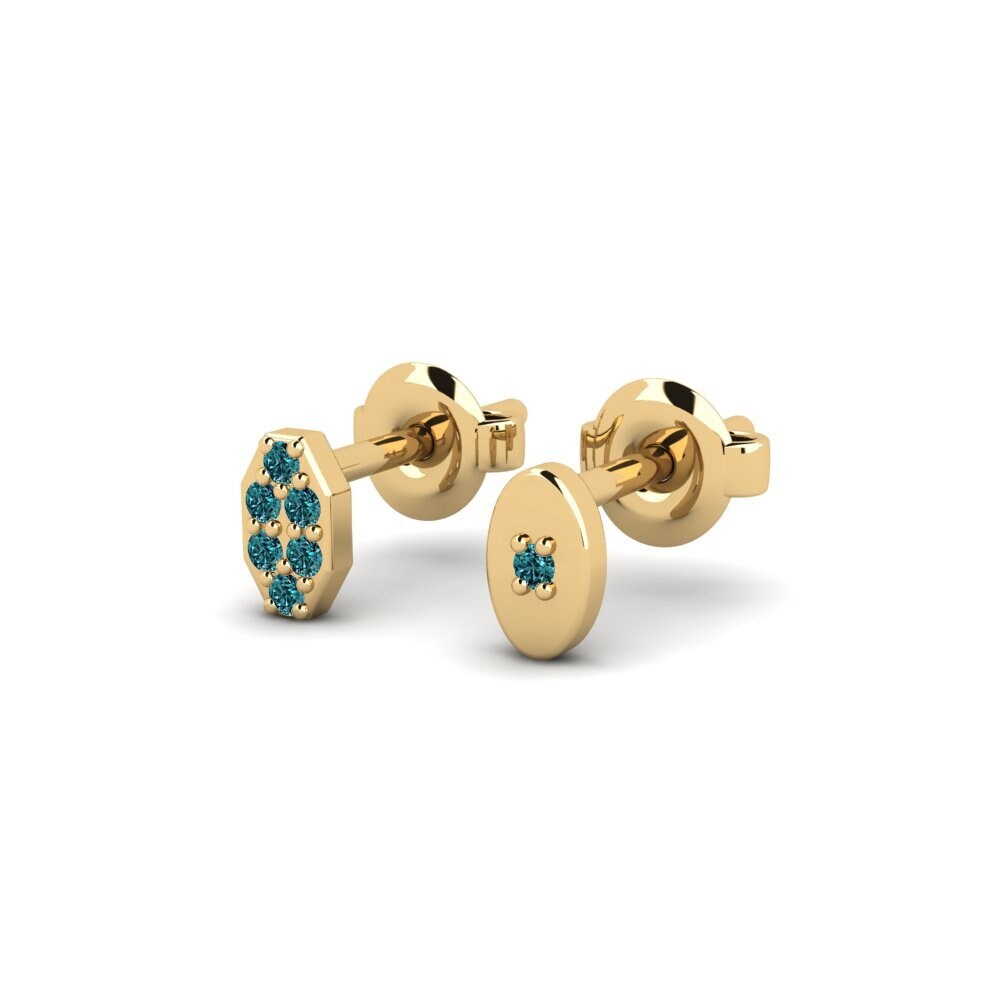 14ct Yellow Gold Blue Diamond Men's Earring Juvenal - SET
