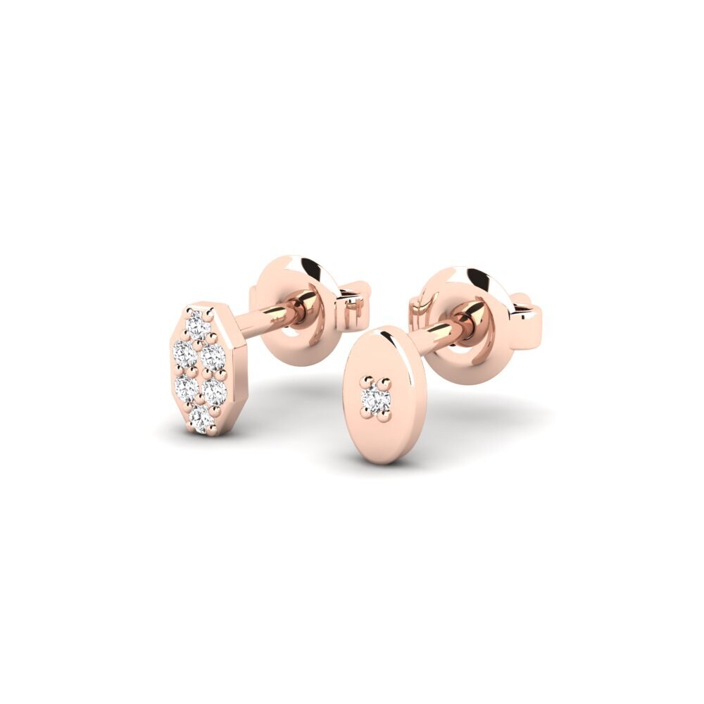 14ct Rose Gold White sapphire Men's Earring Juvenal - SET