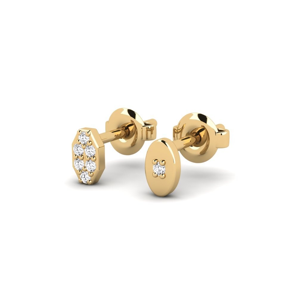 14ct Yellow Gold White sapphire Men's Earring Juvenal - SET