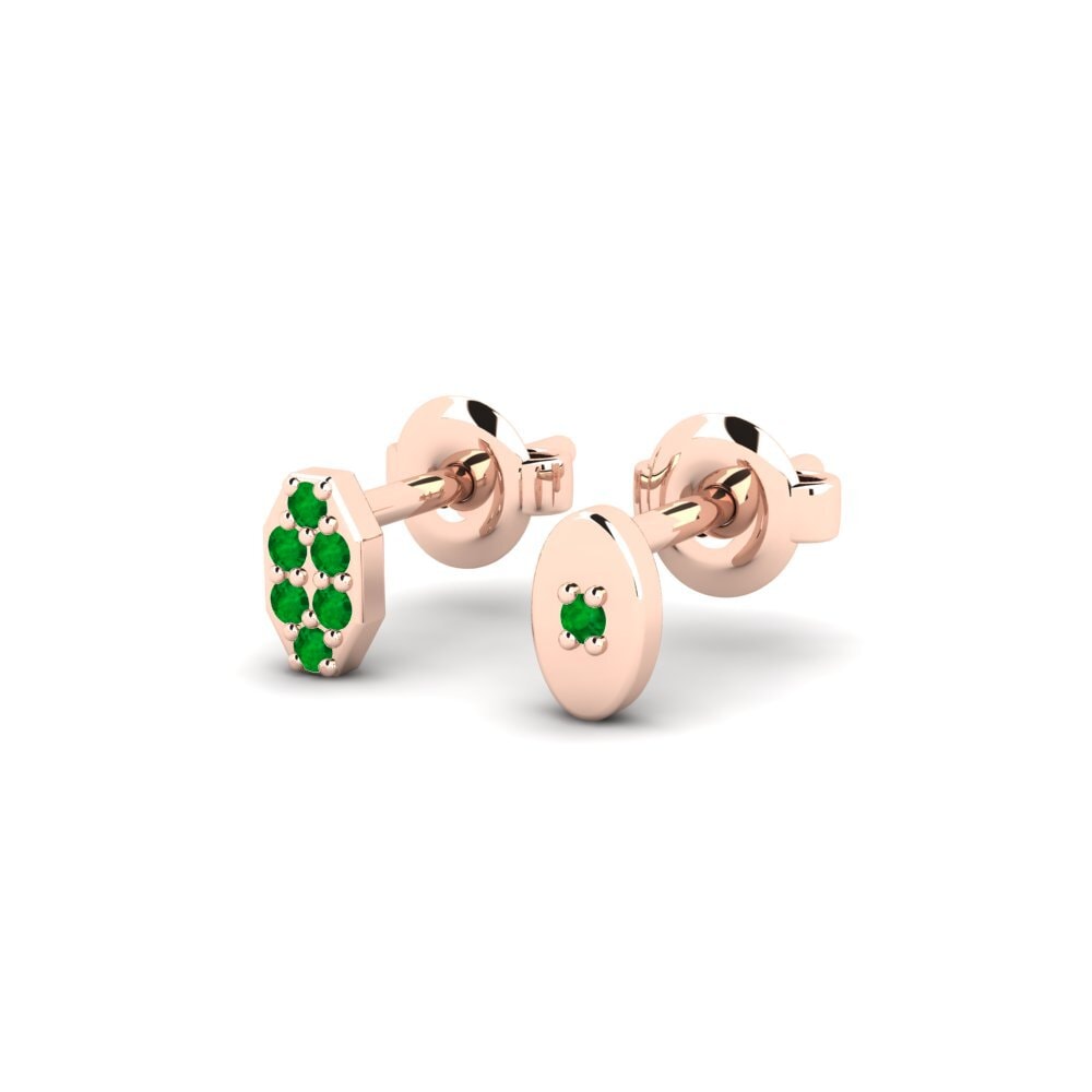 14ct Rose Gold Emerald Men's Earring Juvenal - SET
