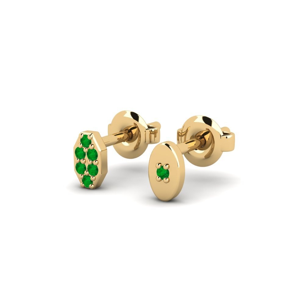 9ct Yellow Gold Emerald Men's Earring Juvenal - SET