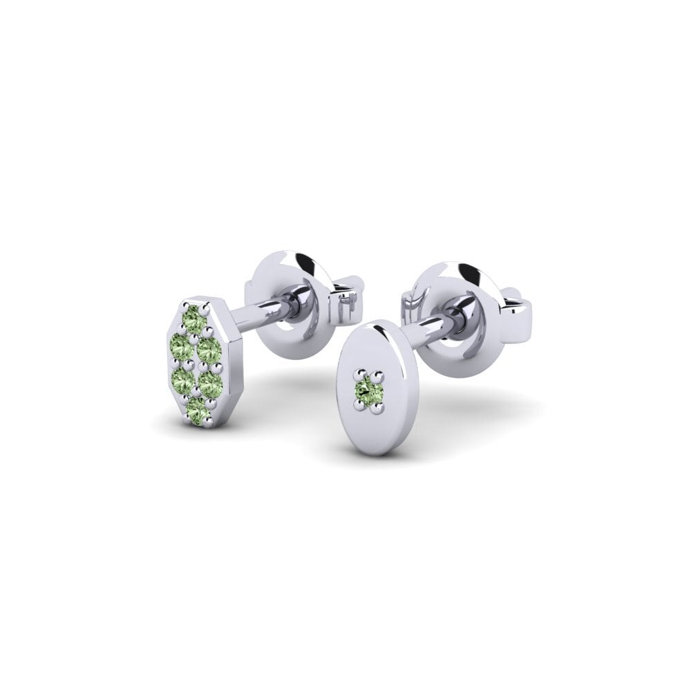 9k Oro Blanco Diamante Verde Pendiente para hombre Juvenal - SET