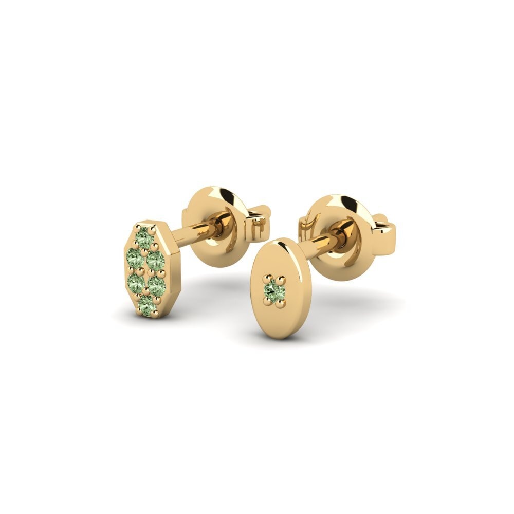14ct Yellow Gold Green Diamond Men's Earring Juvenal - SET