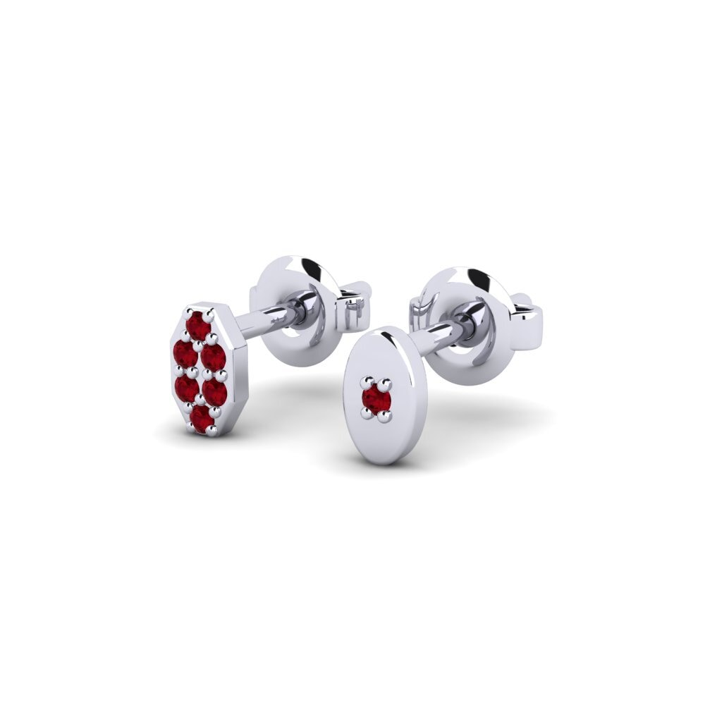 9k Oro Blanco Circonita Roja Pendiente para hombre Juvenal - SET