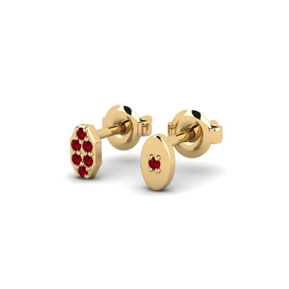 9ct Yellow Gold Red Zirconia Men's Earring Juvenal - SET