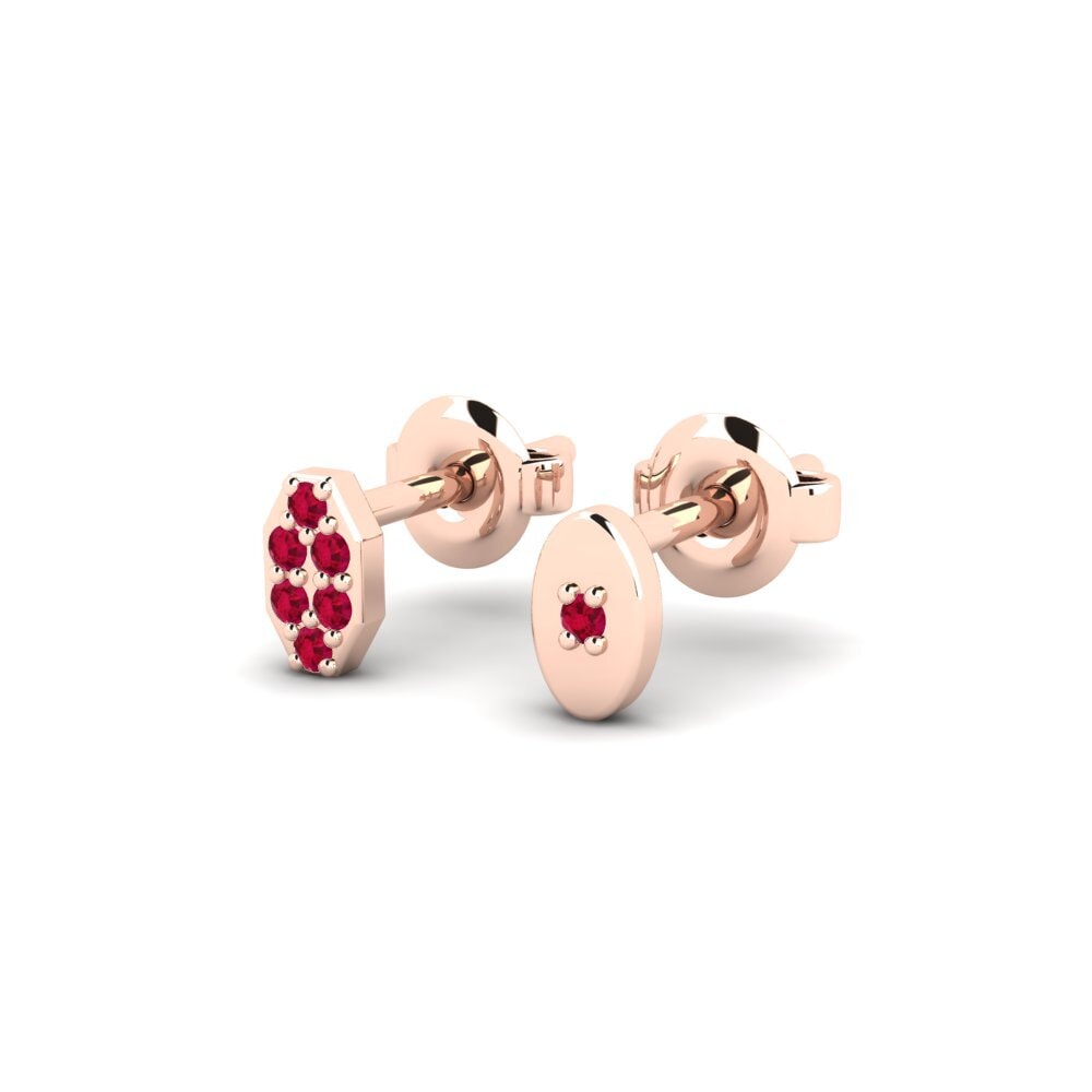 18ct Rose Gold Ruby Men's Earring Juvenal - SET