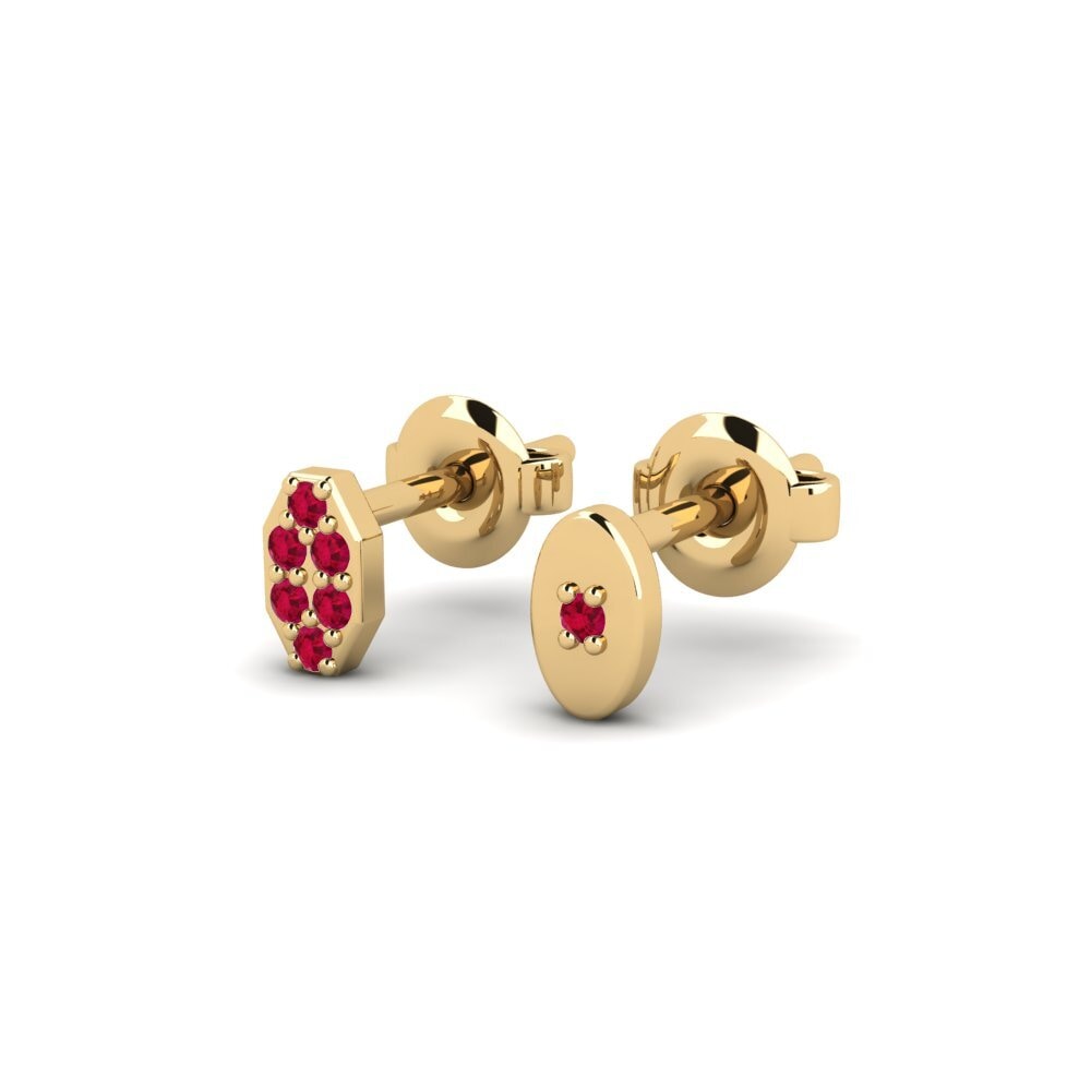 14ct Yellow Gold Ruby Men's Earring Juvenal - SET