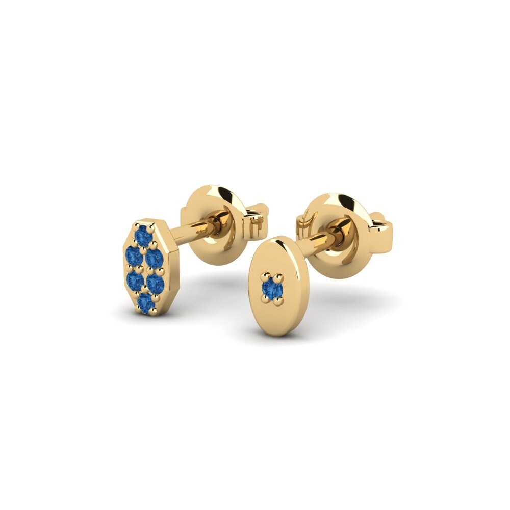 9ct Yellow Gold Dark Blue Zirconia Men's Earring Juvenal - SET
