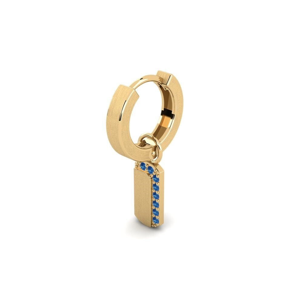 9ct Yellow Gold Dark Blue Zirconia Men's Earring Kdanas