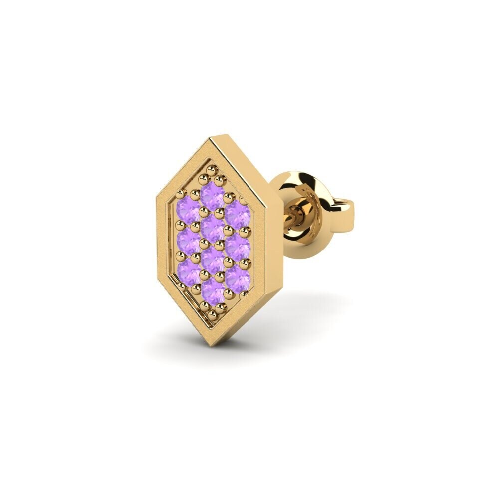 14ct Yellow Gold Amethyst Men's Earring Mercedario