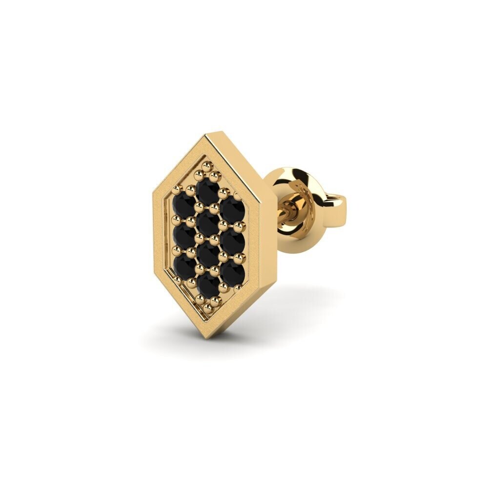 14ct Yellow Gold Black Onyx Men's Earring Mercedario