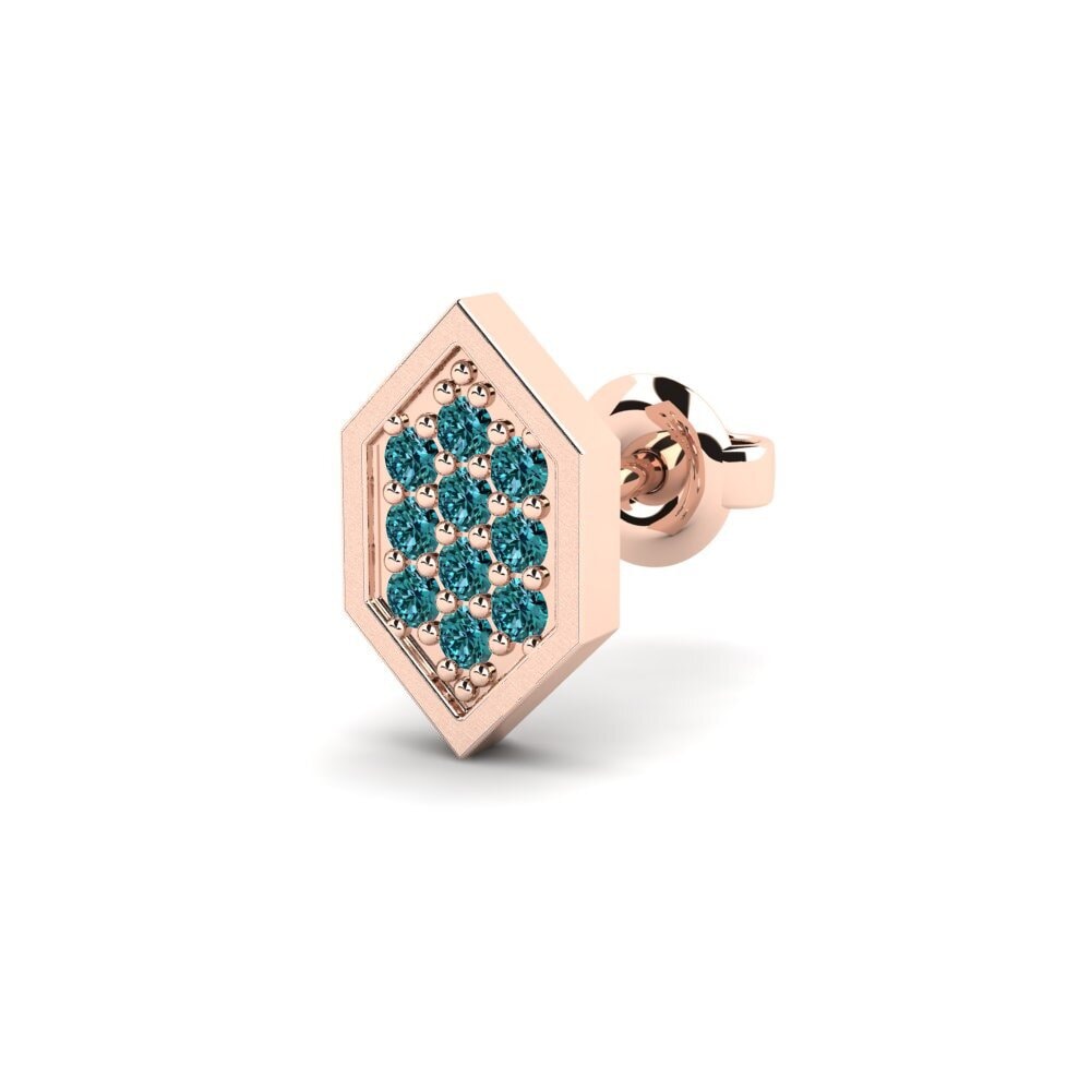 14ct Rose Gold Blue Diamond Men's Earring Mercedario