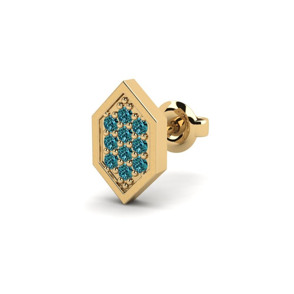 14ct Yellow Gold Blue Diamond Men's Earring Mercedario
