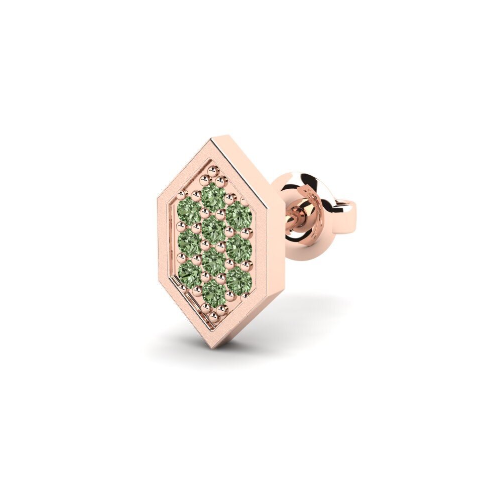 14ct Rose Gold Green Diamond Men's Earring Mercedario