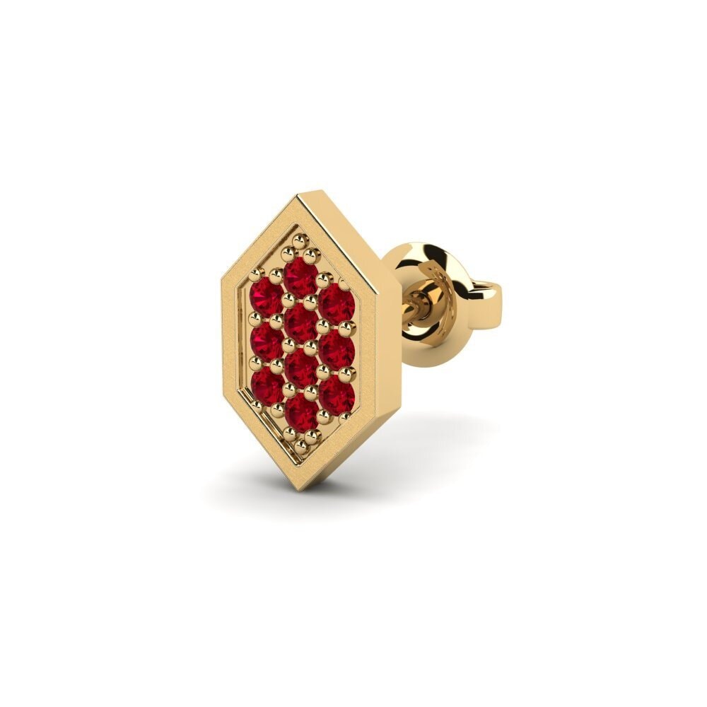 9ct Yellow Gold Red Zirconia Men's Earring Mercedario