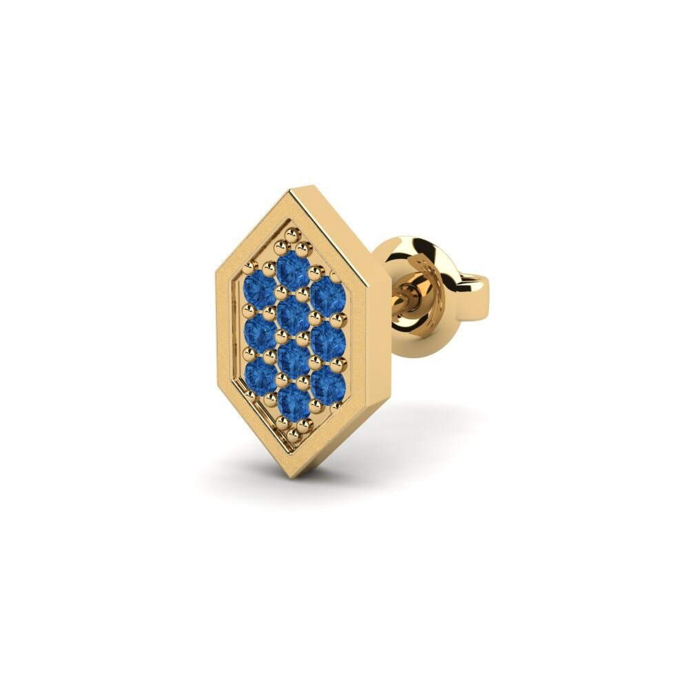 9ct Yellow Gold Dark Blue Zirconia Men's Earring Mercedario