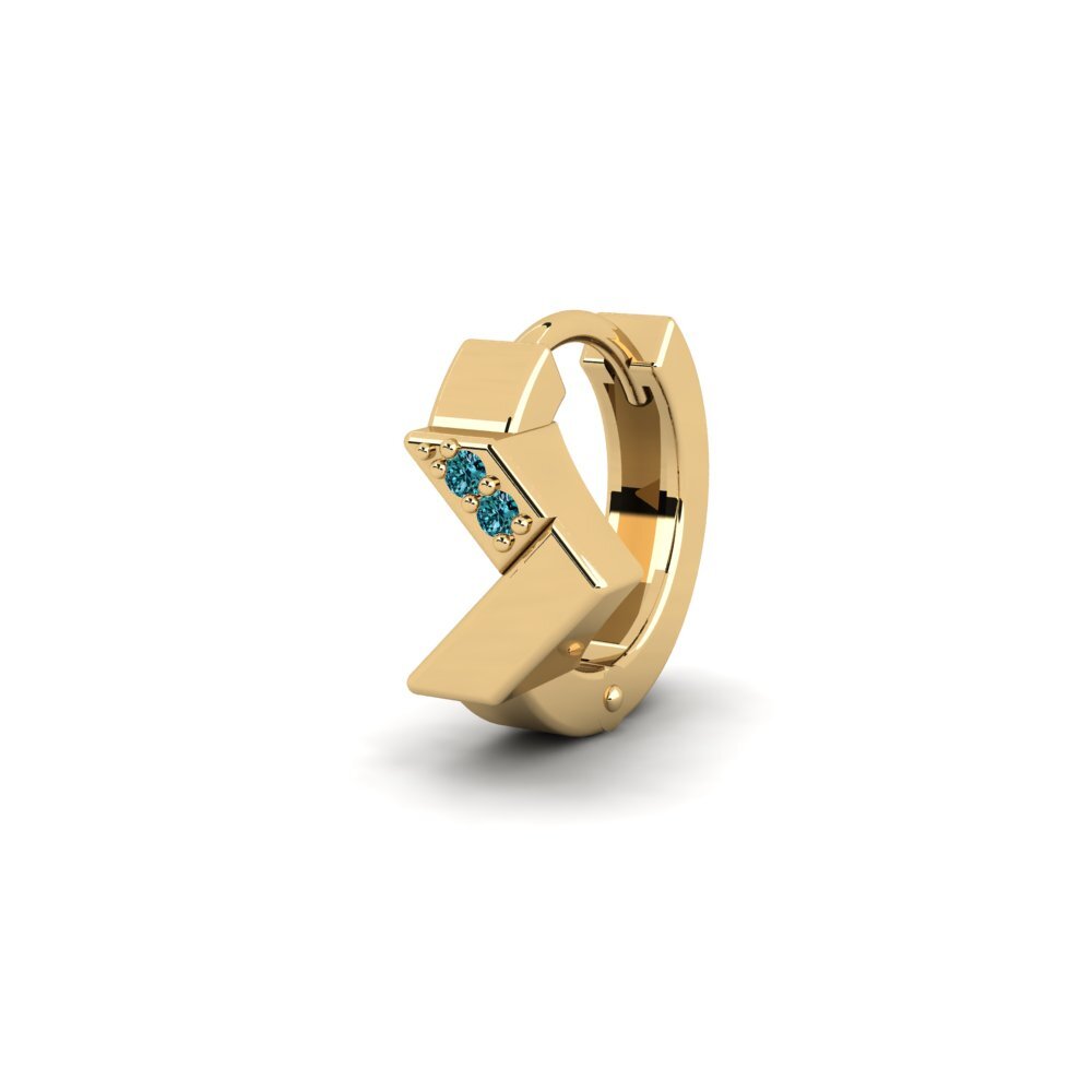 14ct Yellow Gold Blue Diamond Men's Earring Samiopoula