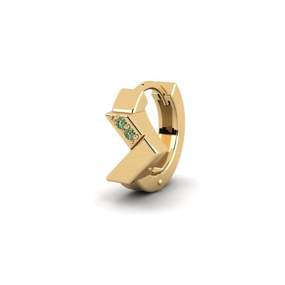 14ct Yellow Gold Green Diamond Men's Earring Samiopoula