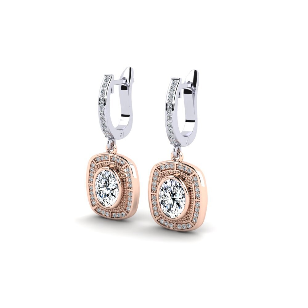 14k Oro Blanco & Rosa Ovalado Pendiente de mujer Aerg