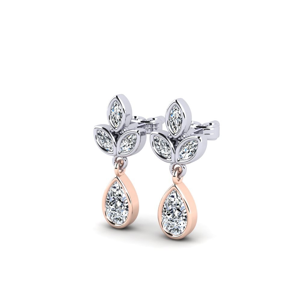 18k Oro Blanco / Rosa Pendiente de mujer Alogiy