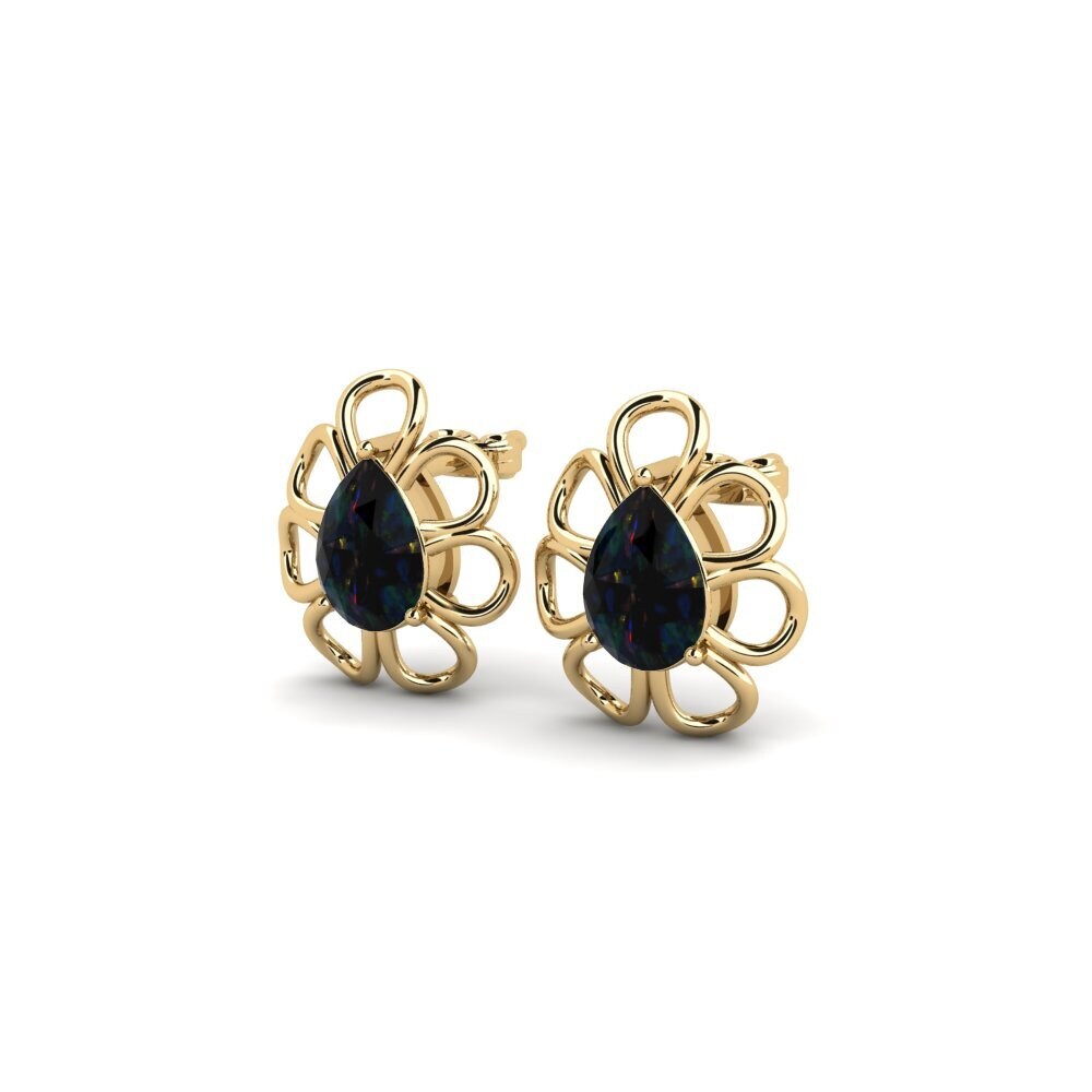14ct Yellow Gold Black Opal Women's Earring Anitoniq