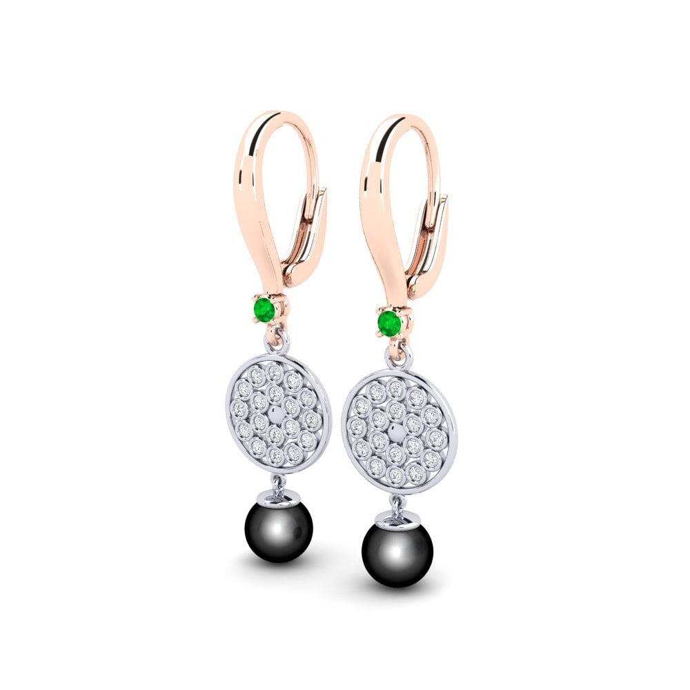 14ct Rose / White Gold Emerald Women's Earring Annoliba