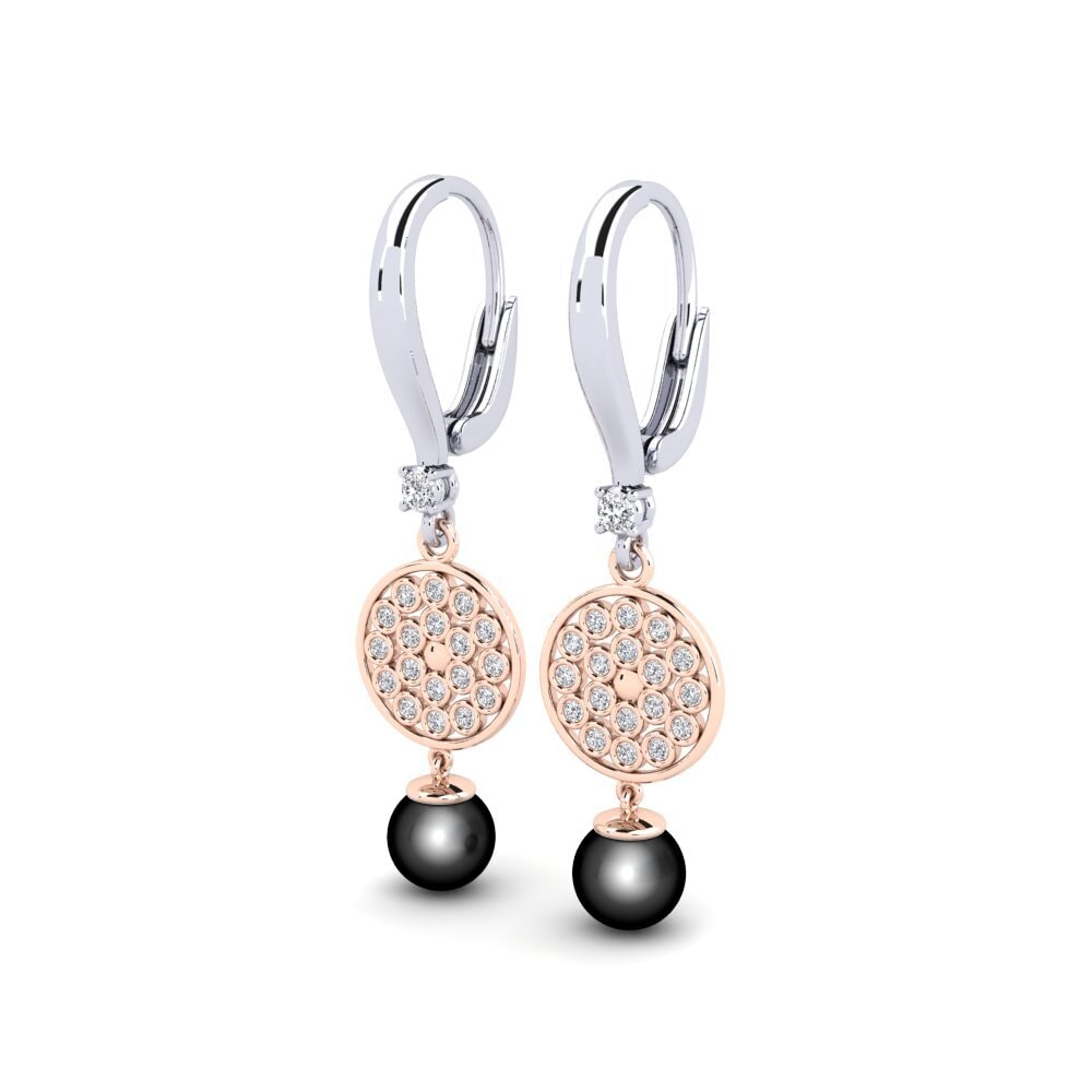 14k Oro Blanco & Rosa Diamante cultivado en laboratorio Pendiente de mujer Annoliba