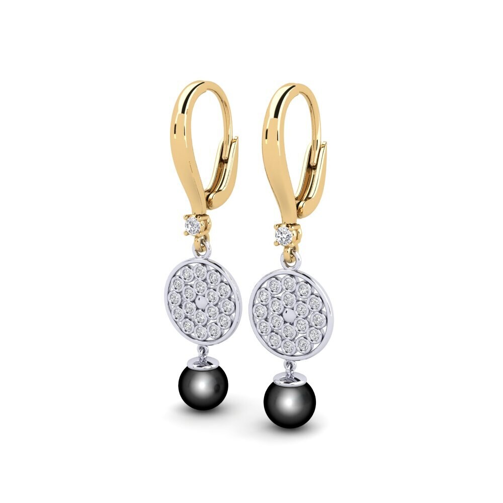 14k Oro Amarillo & Blanco Diamante cultivado en laboratorio Pendiente de mujer Annoliba