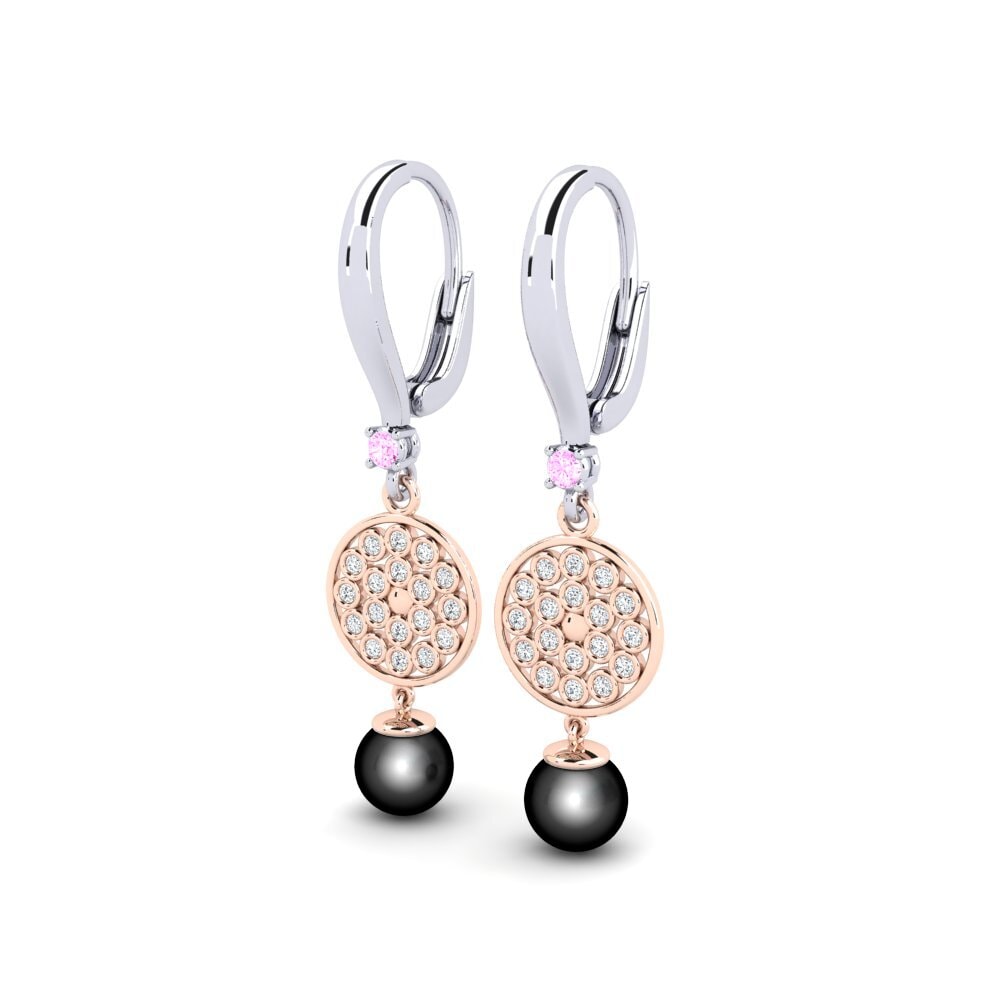 14k Oro Blanco & Rosa Zafiro Rosado Pendiente de mujer Annoliba
