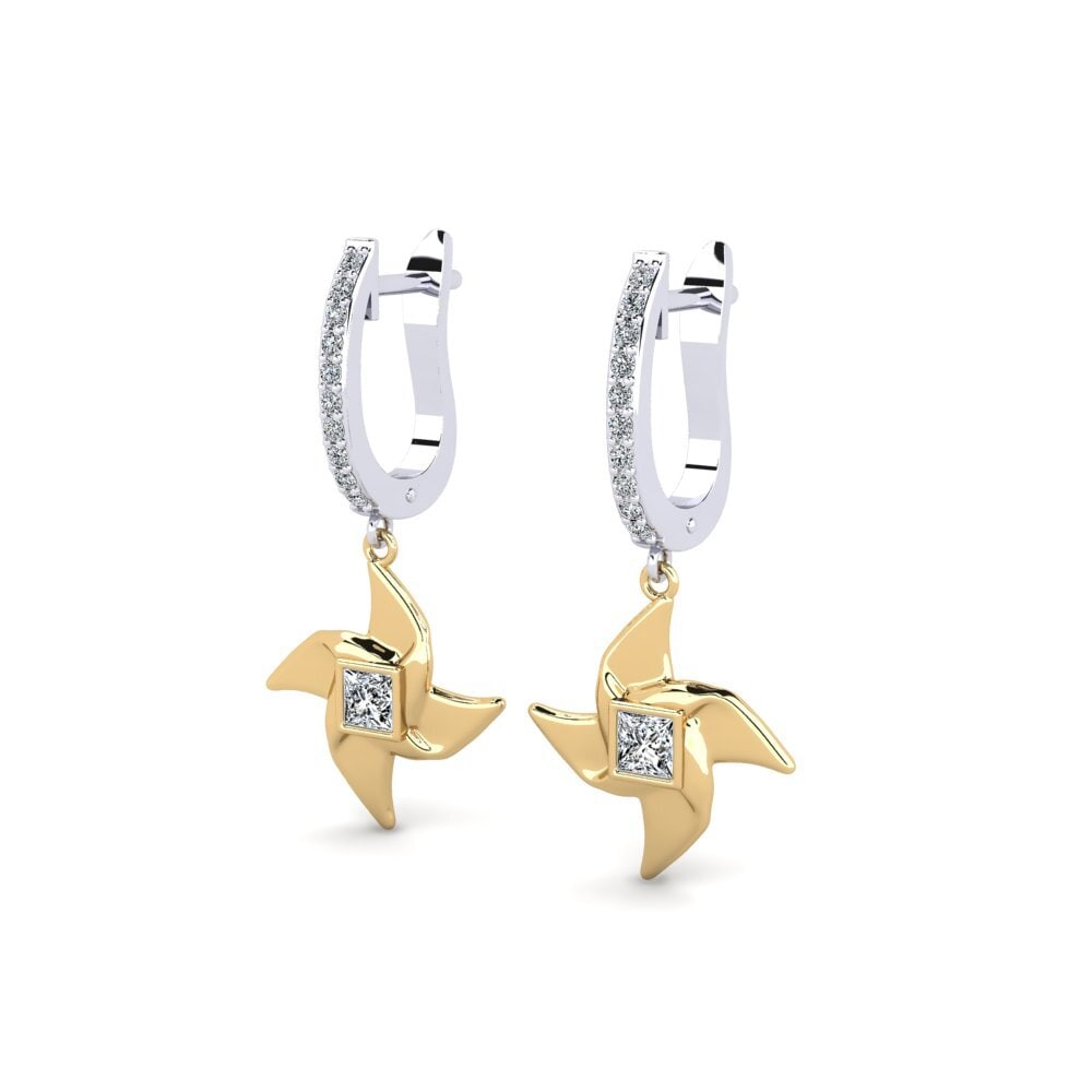 14k Oro Blanco / Amarillo Princesa Pendiente de mujer Nnerohc
