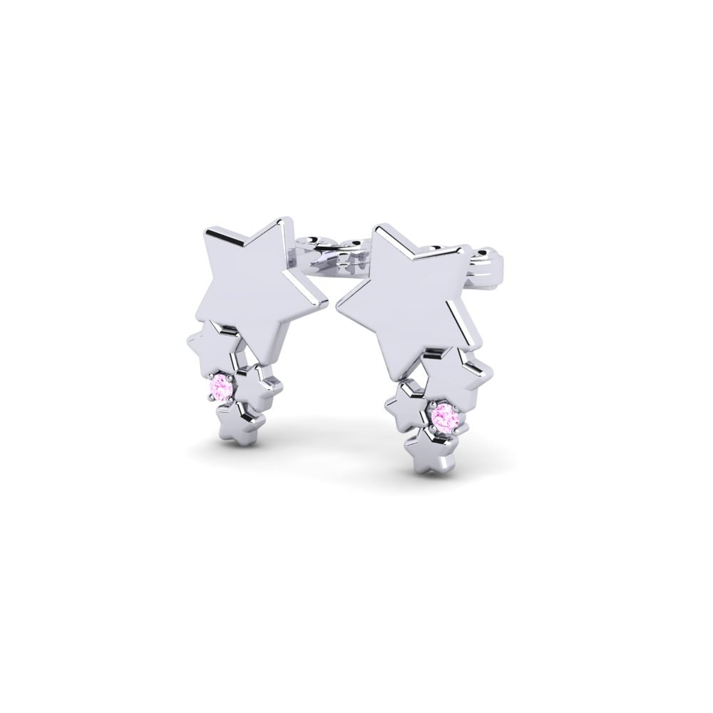14k Oro Blanco Zafiro Rosado Pendiente de mujer Potin