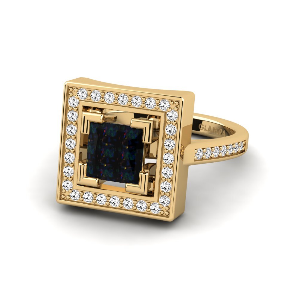 18k Oro Amarillo Opalo Negro Anillo de compromiso Lurrho