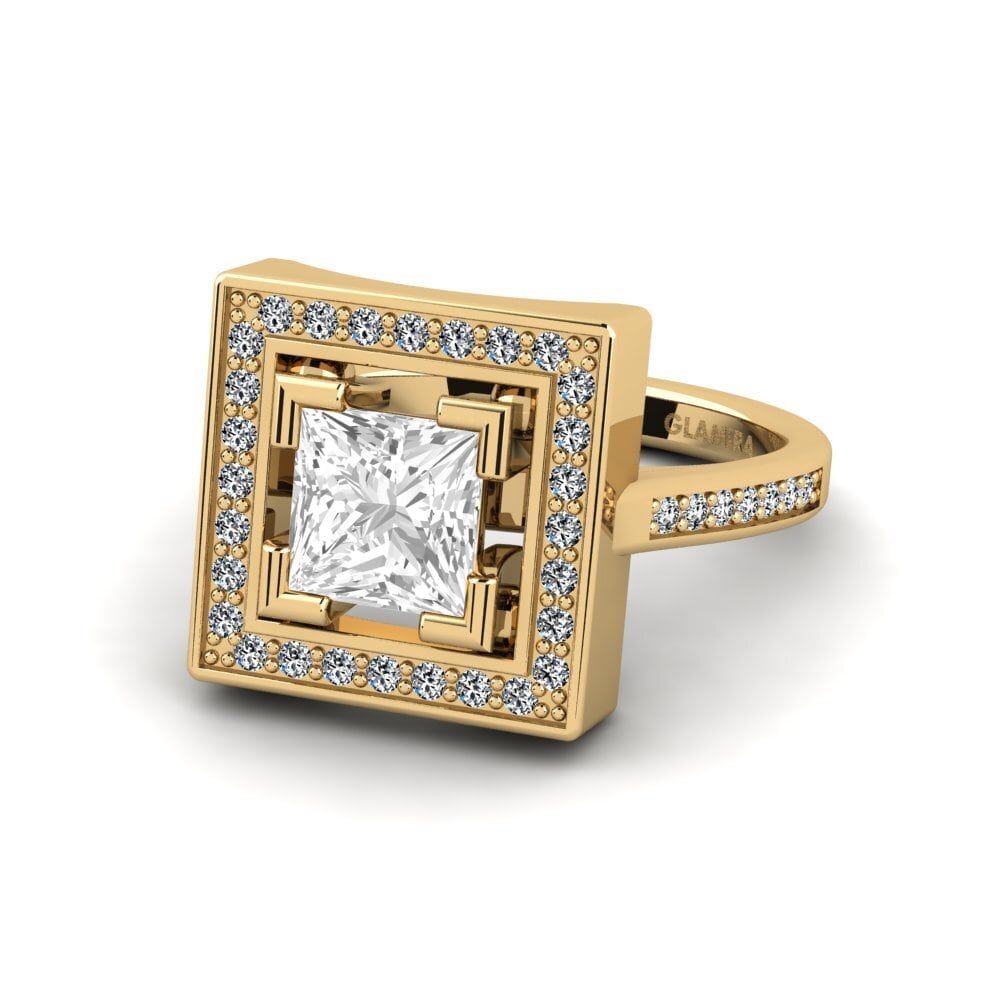 9k Oro Amarillo Topacio blanco Anillo de compromiso Lurrho