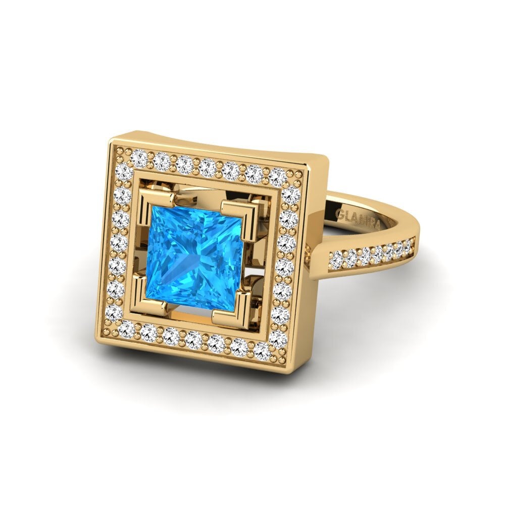 9k Oro Amarillo Topacio azul Anillo de compromiso Lurrho