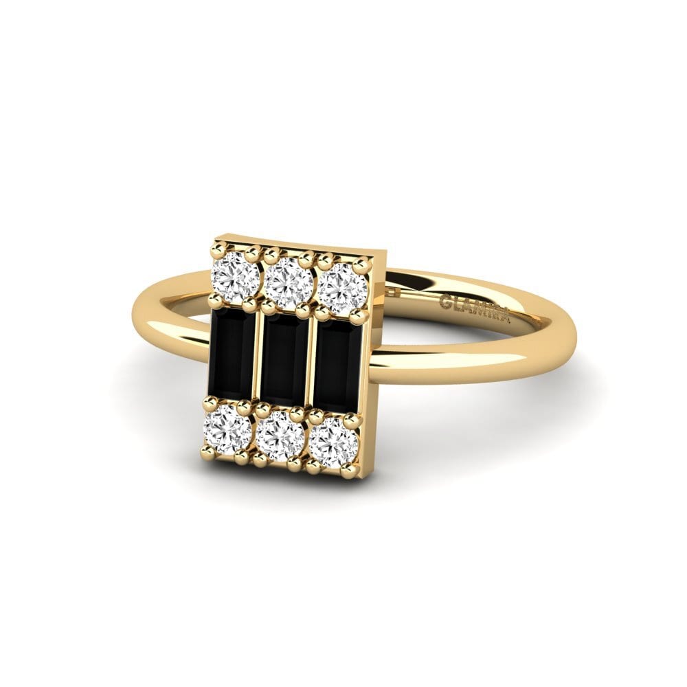 Ónix Negro Anillo de compromiso Pave