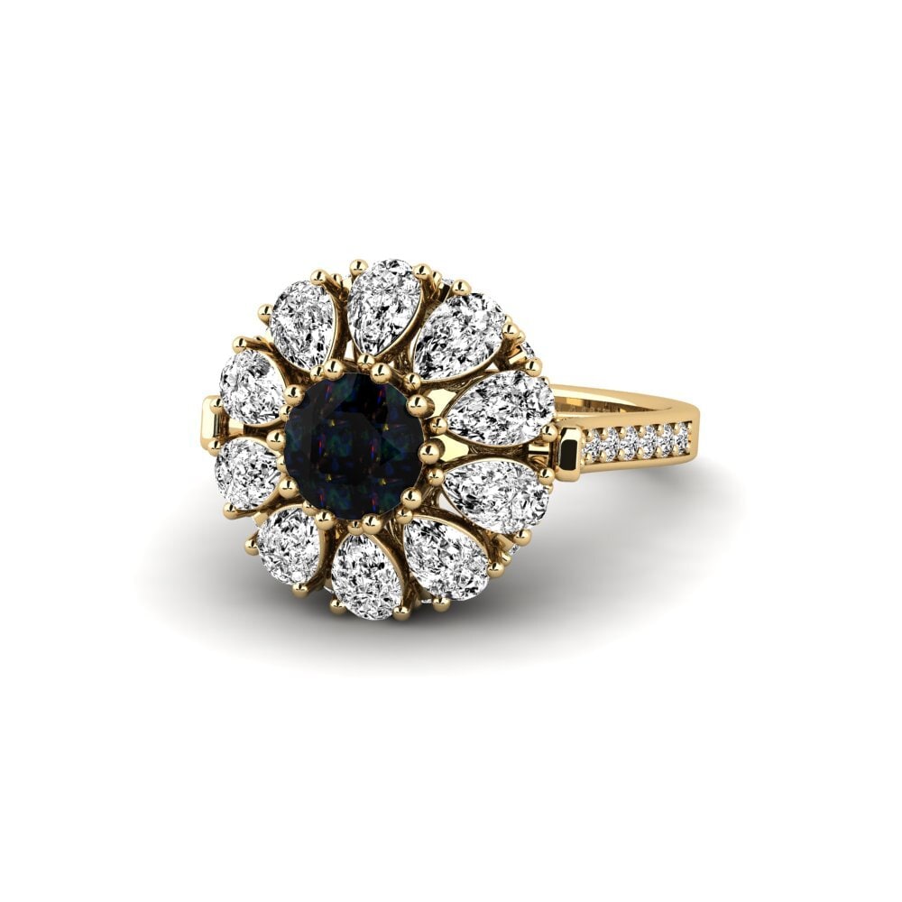 18k Oro Amarillo Opalo Negro Anillo de compromiso Sheshi