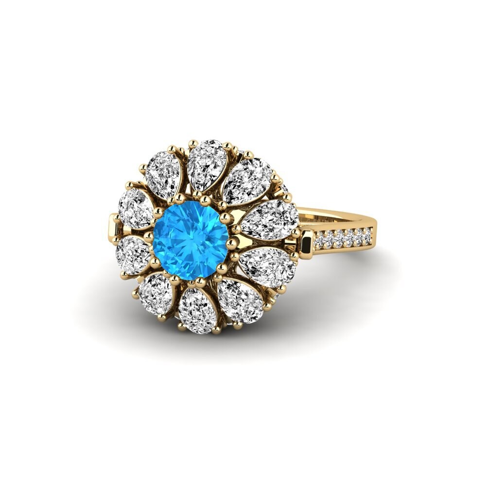 9k Oro Amarillo Topacio azul Anillo de compromiso Sheshi