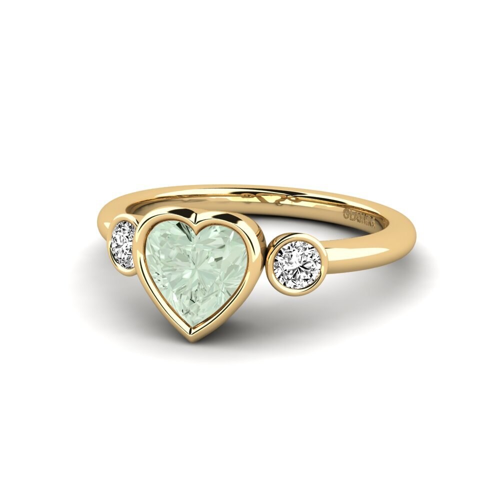 18k Oro Amarillo Amatista verde Anillo de compromiso Tengand - Heart