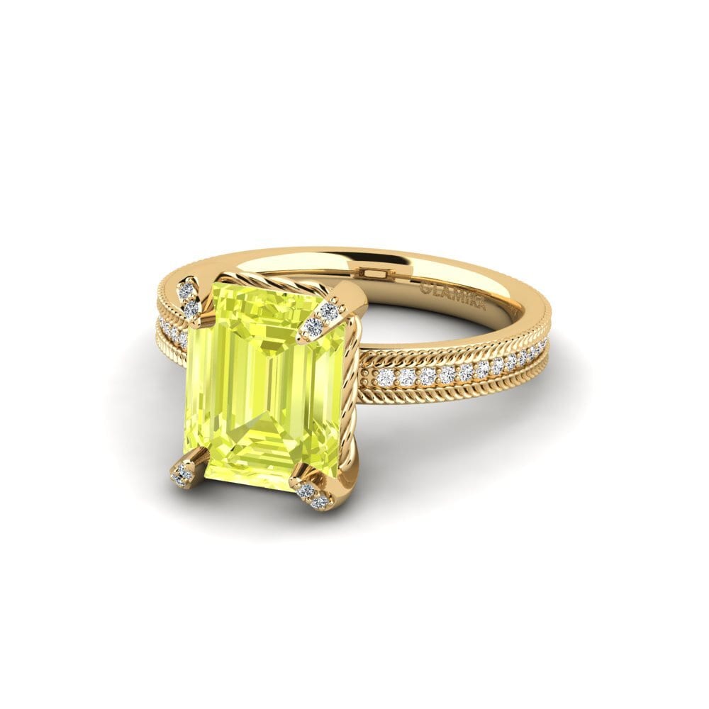 14k Oro Amarillo Cuarzo Limón Anillo de compromiso Weed